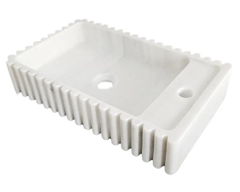 Carrara White Fluted Wall Mount Marble Vanity Sink