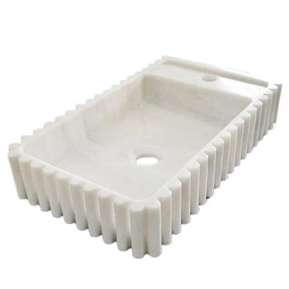 Carrara White Fluted Wall Mount Marble Vanity Sink
