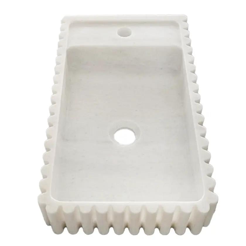 Carrara White Fluted Wall Mount Marble Vanity Sink