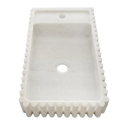 Carrara White Fluted Wall Mount Marble Vanity Sink