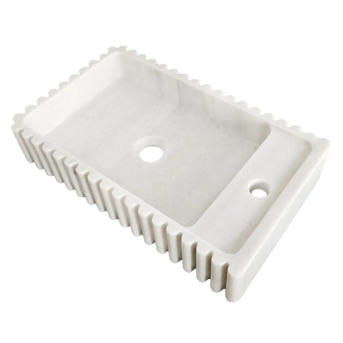 Carrara White Fluted Wall Mount Marble Vanity Sink