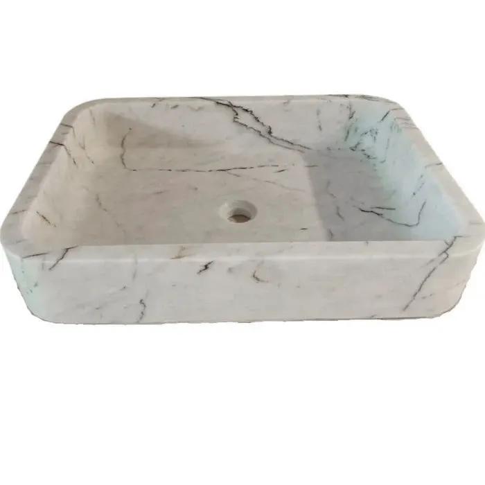 Handcrafted Carrara White Marble Wall Mount Bathroom Sink 16x24