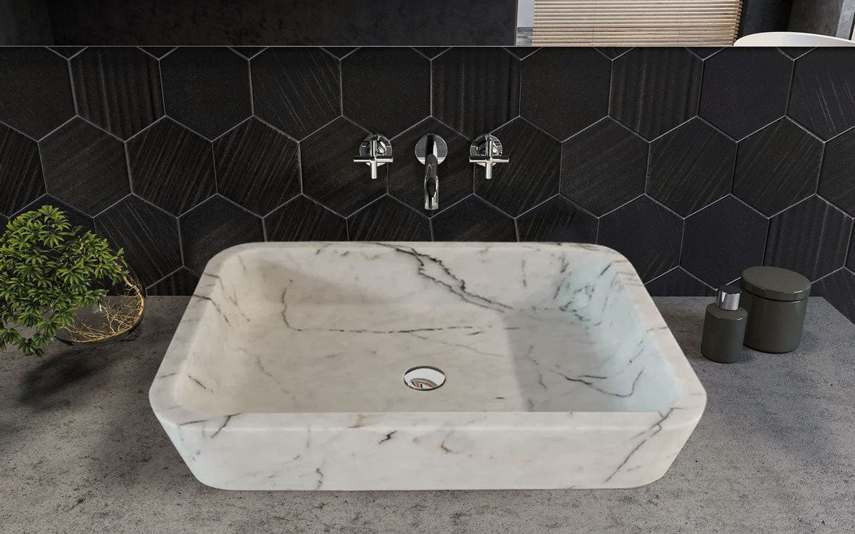 Handcrafted Carrara White Marble Wall Mount Bathroom Sink 16x24
