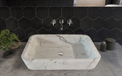 Handcrafted Carrara White Marble Wall Mount Bathroom Sink 16x24