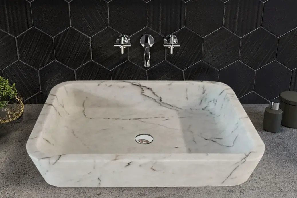 Handcrafted Carrara White Marble Wall Mount Bathroom Sink 16x24