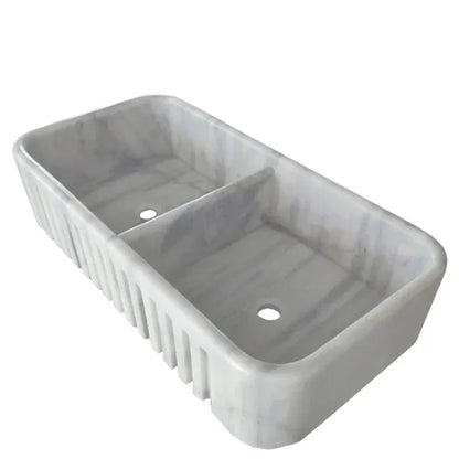 Carrara Marble Apron Front Kitchen Sink 18 X 36 Double Bowl