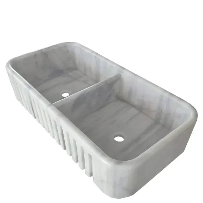 Carrara Marble Apron Front Kitchen Sink 18 X 36 Double Bowl