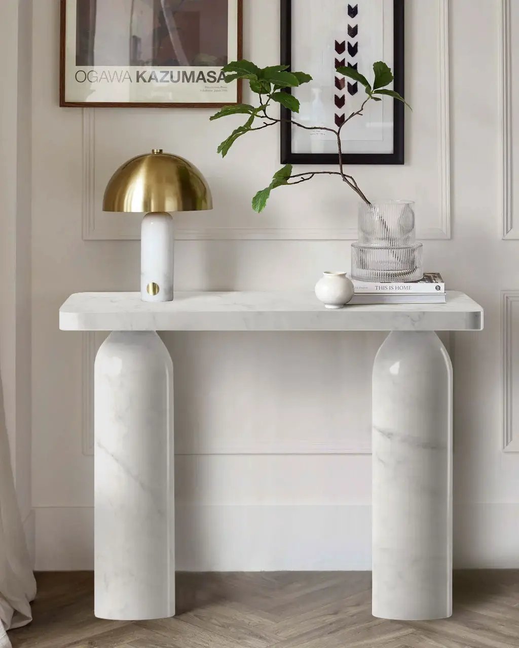 Carrara White Marble Console Table with Arched Round Legs - Polished 40 Inches