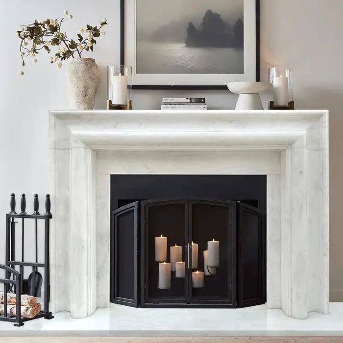 Carrara White Marble Hand-carved Fireplace - Polished 14x67x69