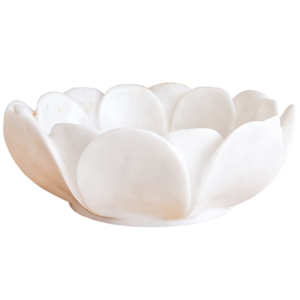 Carrara White Marble Flower Shaped Polished Vessel Sink - 17in
