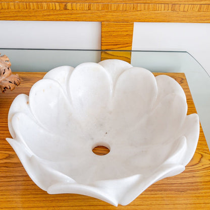 Carrara White Marble Flower Shaped Polished Vessel Sink - 17in