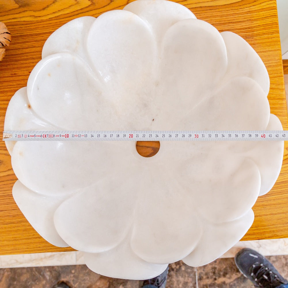 Carrara White Marble Flower Shaped Polished Vessel Sink - 17in