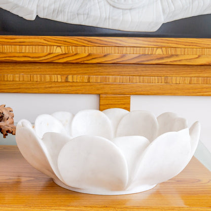 Carrara White Marble Flower Shaped Polished Vessel Sink - 17in