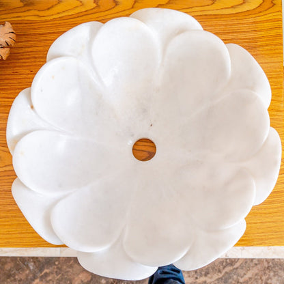 Carrara White Marble Flower Shaped Polished Vessel Sink - 17in