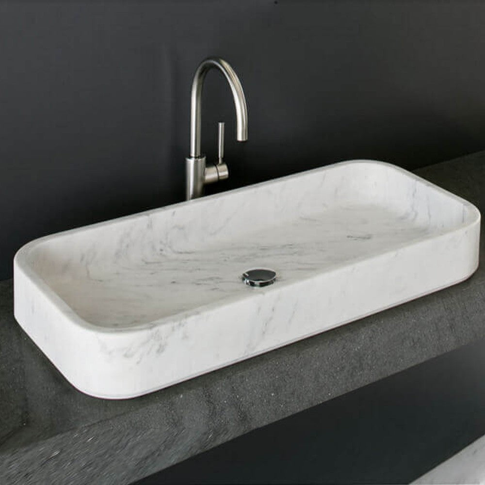 GMStone White Marble Rectangular Bathroom Above Counter Sink 32