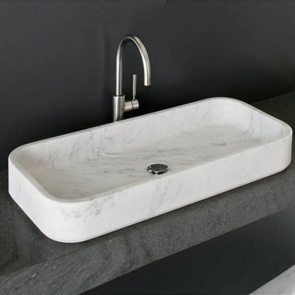 GMStone White Marble Rectangular Bathroom Above Counter Sink 32