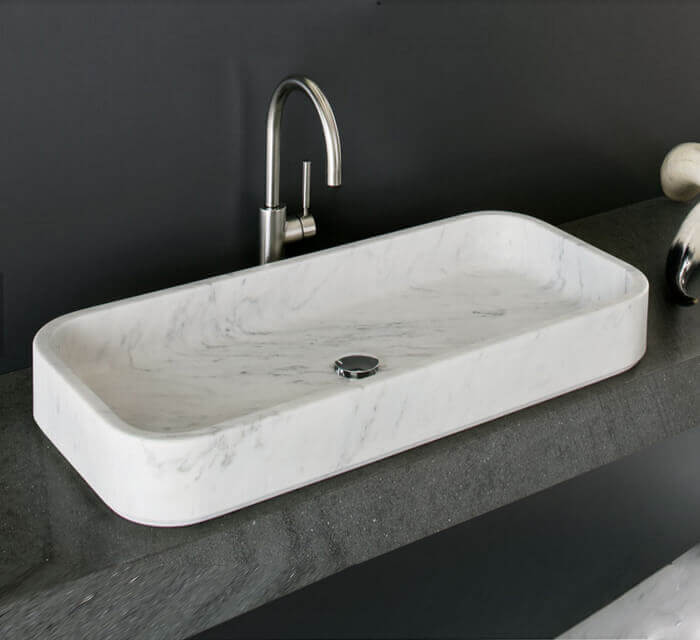 Carrara White Marble Rectangular Vessel Sink - 16x32 Polished