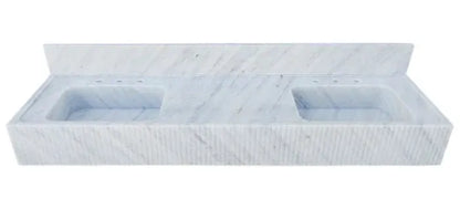 Elegant Fluted Carrara White Marble Bathroom Double Sink Wall Mounted