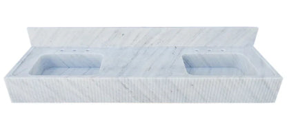 Carrara White Marble Bathroom Double Sink Fluted on Front (W)21" (L)72" (H)8"