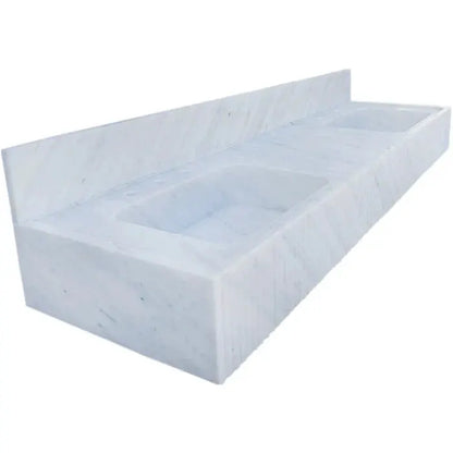 Elegant Fluted Carrara White Marble Bathroom Double Sink Wall Mounted