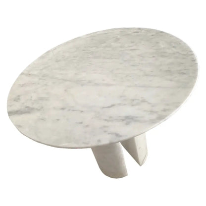 Carrara White Marble Round Dining Table with Marble Legs Polished 48 Inch Diameter
