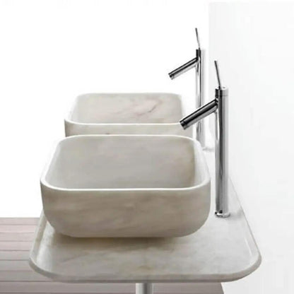 White Carrara Marble Square Vessel Sink Above Counter Handcrafted Polished