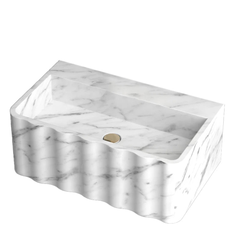 Carrara White Marble Wall-Mount Bathroom Sink Fluted Design 28x16