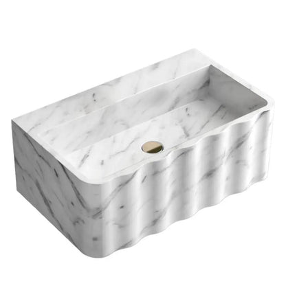 Wall Mount Carrara Marble Bathroom Sink White Fluted Design Vanity