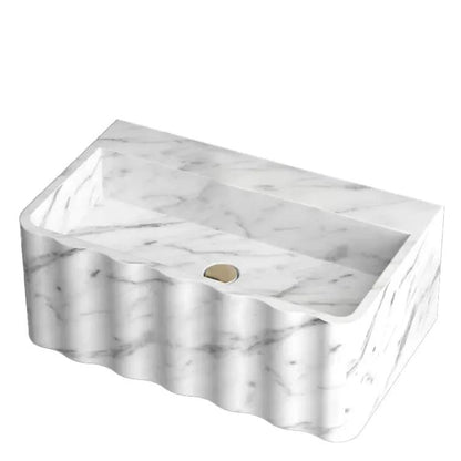Wall Mount Carrara Marble Bathroom Sink White Fluted Design Vanity