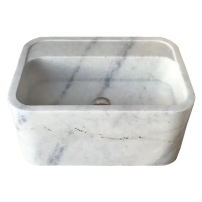 Genuine Carrara White Marble Rectangular Wall-Mount Bathroom Sink 16 By 24 Inches
