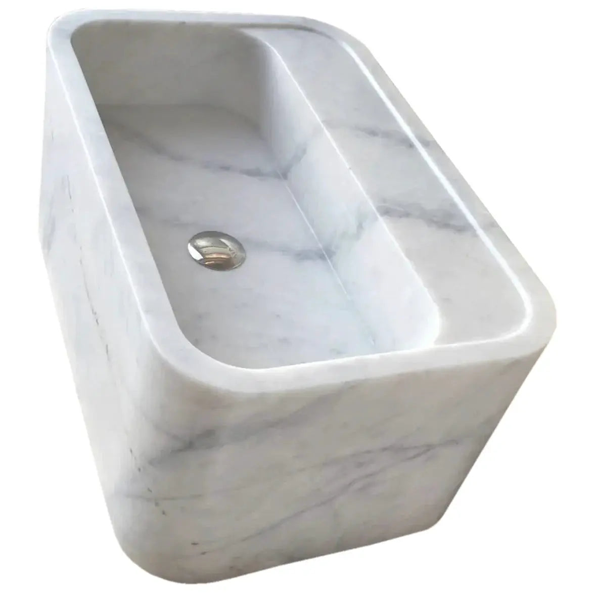 Genuine Carrara White Marble Rectangular Wall-Mount Bathroom Sink 16 By 24 Inches