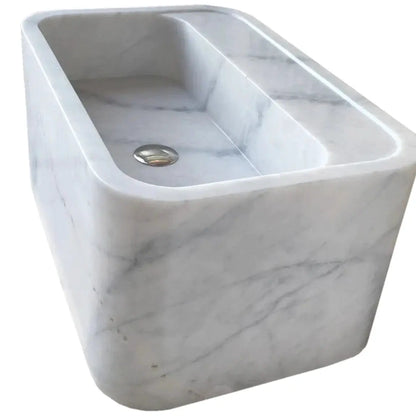 Genuine Carrara White Marble Rectangular Wall-Mount Bathroom Sink 16 By 24 Inches