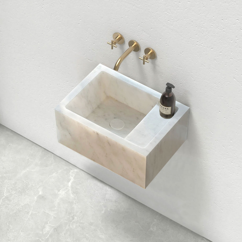Carrara White Marble Wall Mount Bathroom Sink - Handcrafted 14x18