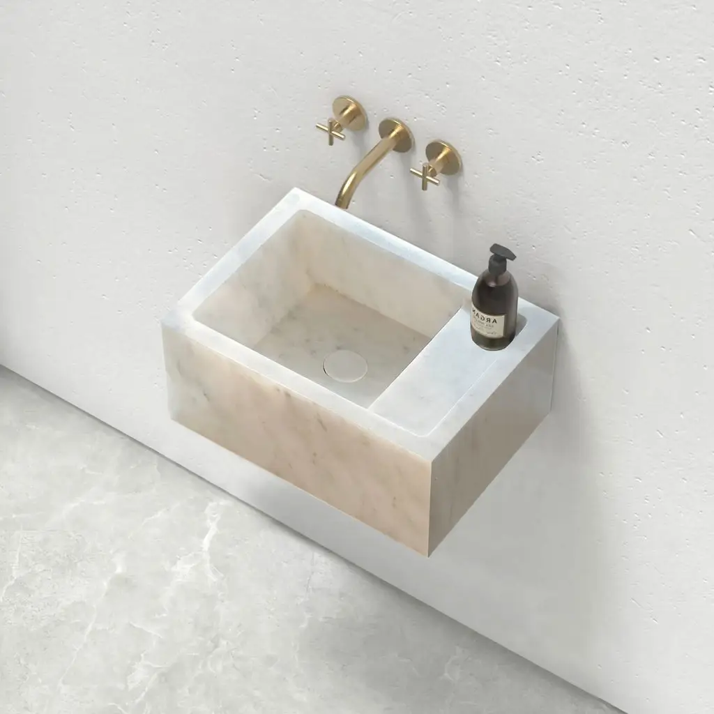 White Marble Wall Mount Bathroom Sink 14x18 Handcrafted Rectangle