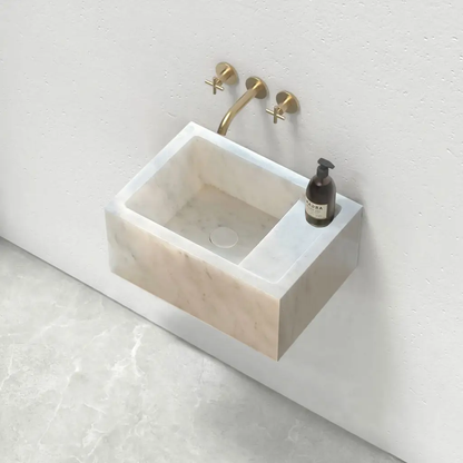 White Marble Wall Mount Bathroom Sink 14x18 Handcrafted Rectangle