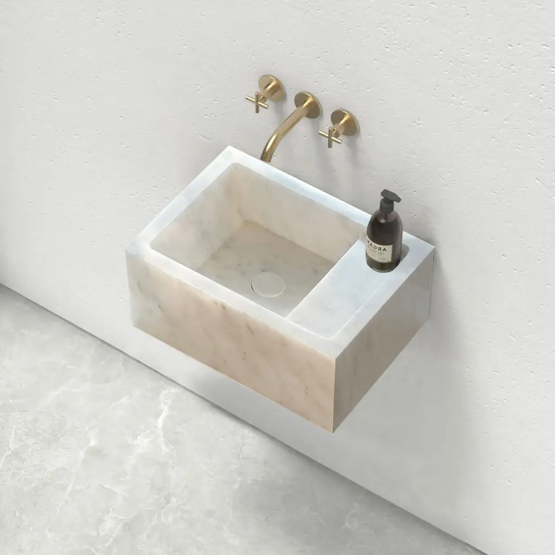 White Marble Wall Mount Bathroom Sink 14x18 Handcrafted Rectangle