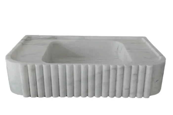Carrara White Wall Mount Bathroom Vanity Sink With Fluted Marble