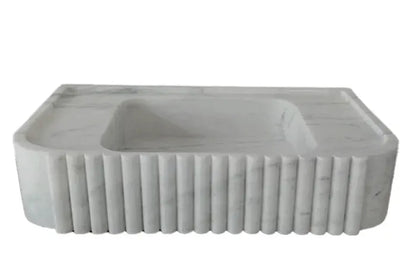 Carrara White Wall Mount Bathroom Vanity Sink With Fluted Marble