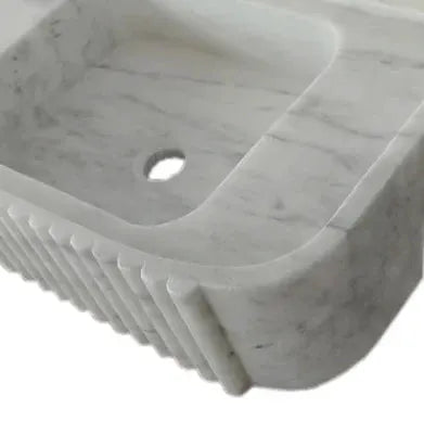 Carrara White Wall Mount Bathroom Vanity Sink With Fluted Marble