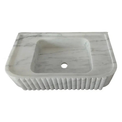 Carrara White Wall Mount Bathroom Vanity Sink With Fluted Marble