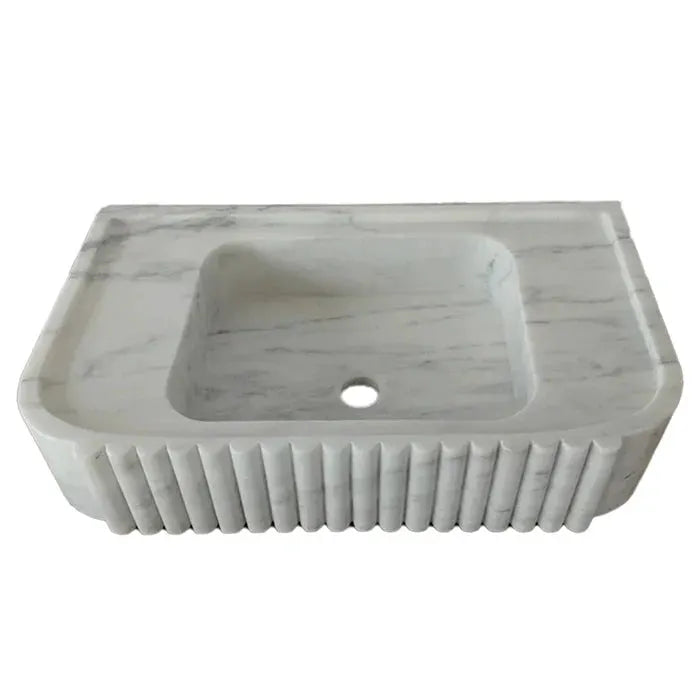 Carrara White Wall Mount Bathroom Vanity Sink With Fluted Marble