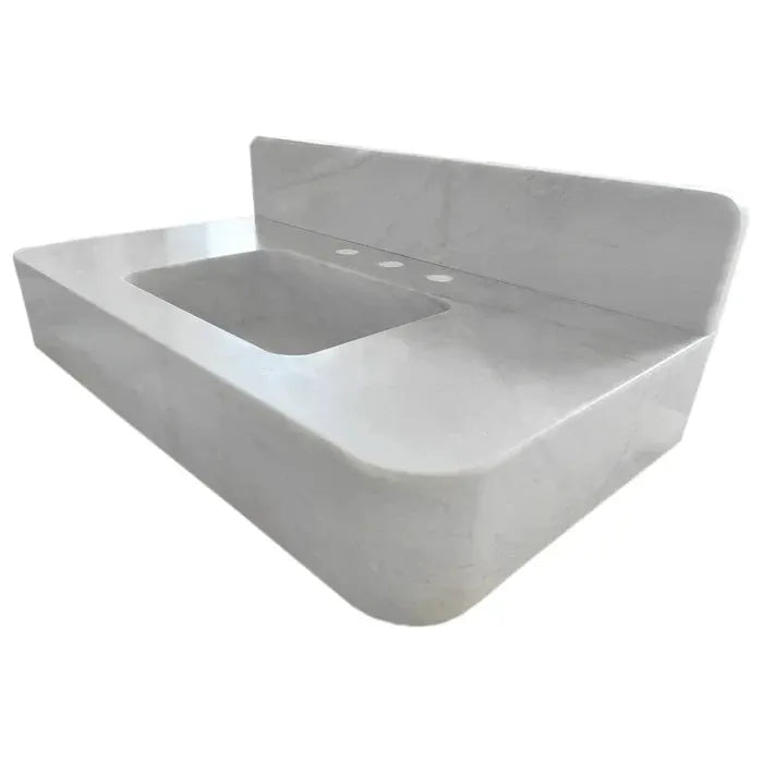 Carrara White Natural Stone Wall Mount Bathroom Sink With Backsplash 18X36