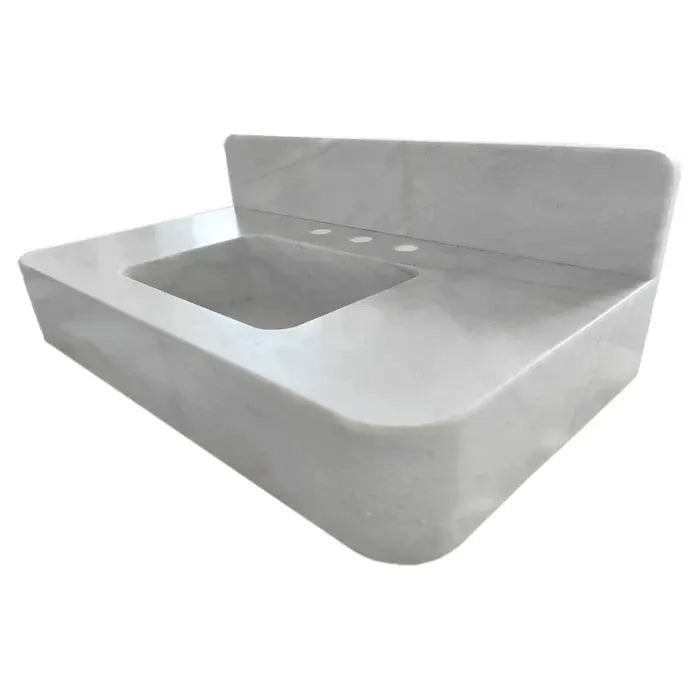 Carrara White Natural Stone Wall Mount Bathroom Sink With Backsplash 18X36