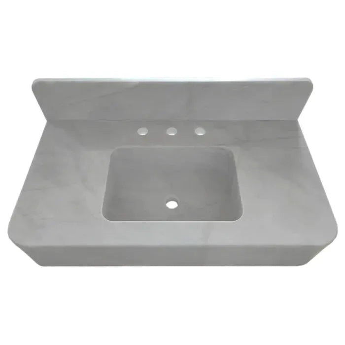 Carrara White Natural Stone Wall Mount Bathroom Sink With Backsplash 18X36