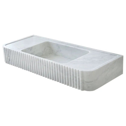 Carrara White Marble Fluted Wall Mount Bathroom Vanity Sink 16Inch