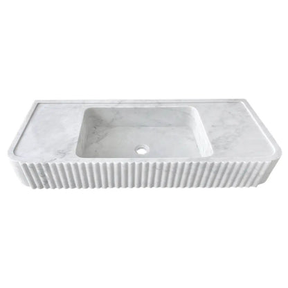 Carrara White Marble Fluted Wall Mount Bathroom Vanity Sink 16Inch