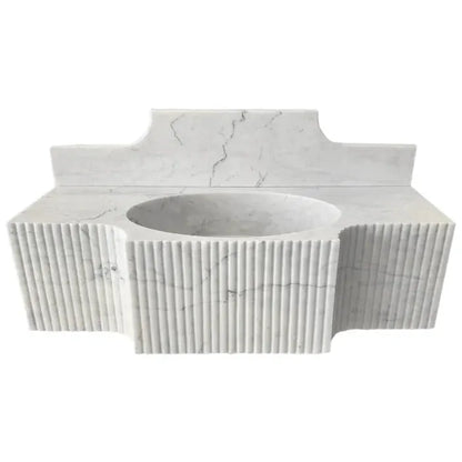 Wm4750r Fluted Modern White Marble Wall Mount Bathroom Sink 48 Inch With Backsplash