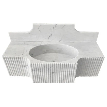 Wm4750r Fluted Modern White Marble Wall Mount Bathroom Sink 48 Inch With Backsplash