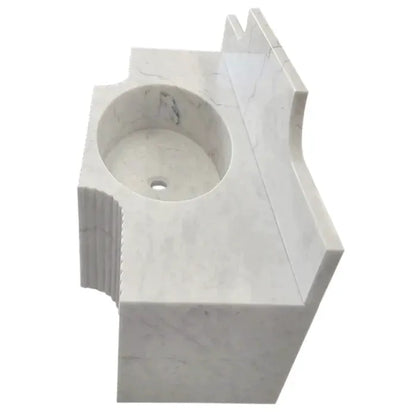 Wm4750r Fluted Modern White Marble Wall Mount Bathroom Sink 48 Inch With Backsplash