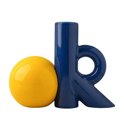 Cartoon abstract ceramic vase blue & white letter k living room decor